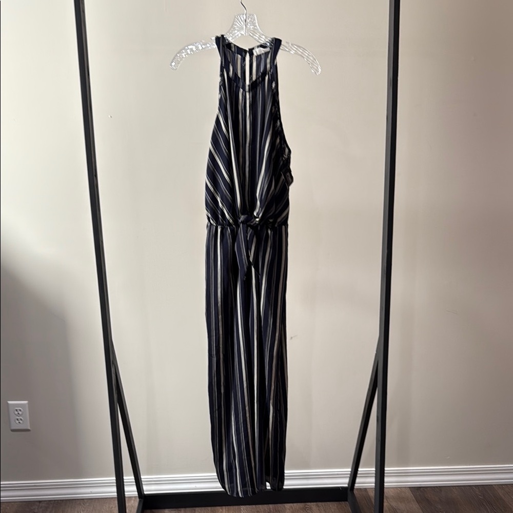 Sienna Sky White and Blue Halter Jumpsuit with Wide-Leg Pants